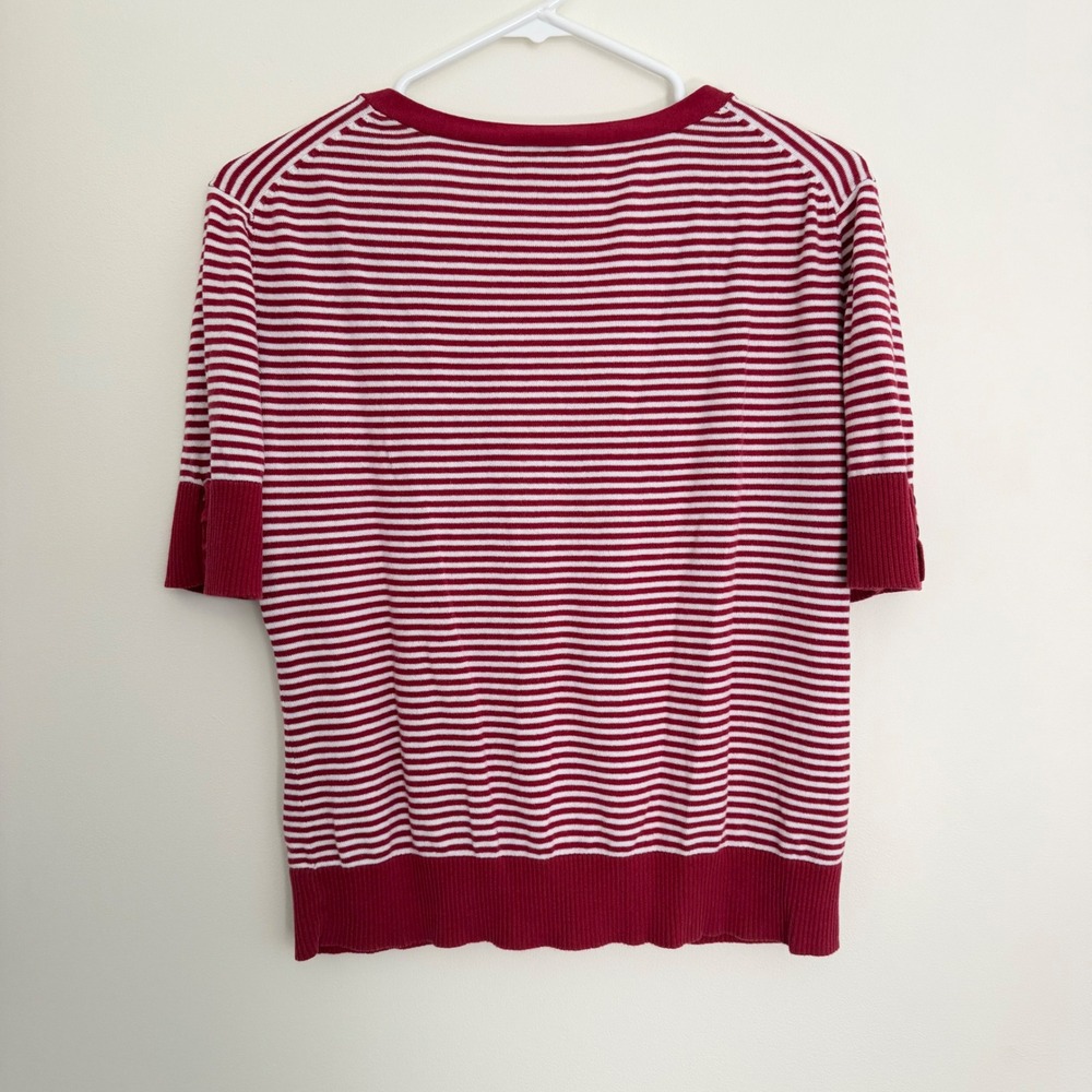 LOFT Red and White Striped Short Sleeve Cardigan Top, Size L - Picture 2 of 5